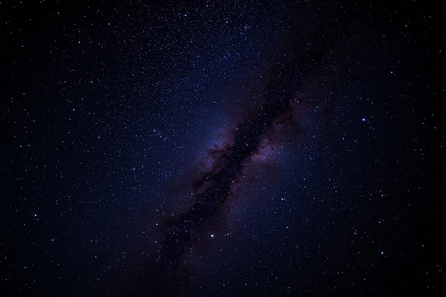 The Milky Way overhead with the Great Rift dust lane splitting the band